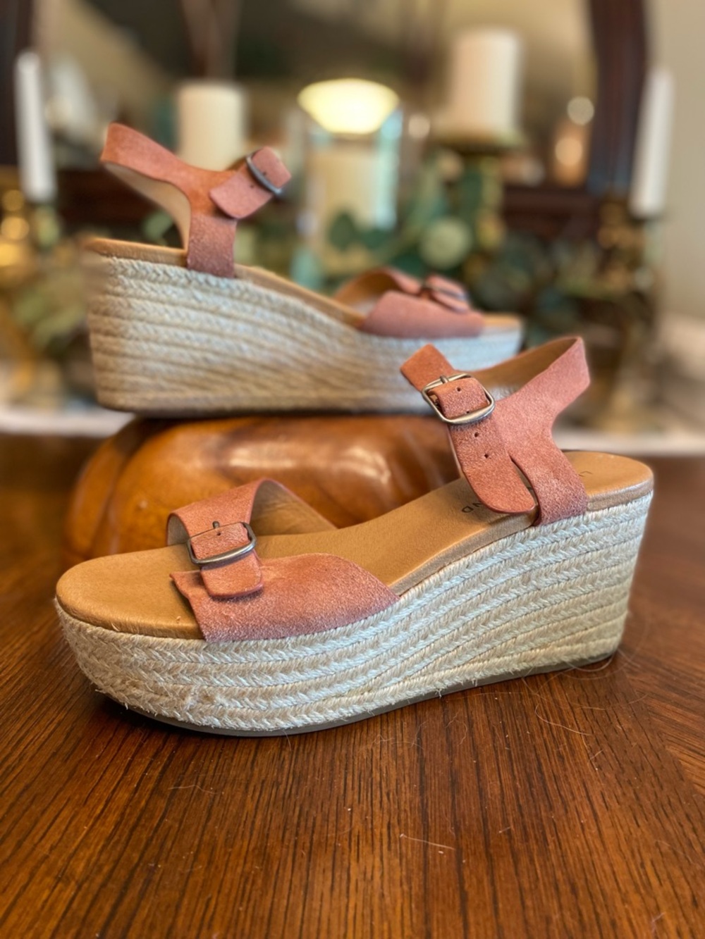 Lucky Brand Rose Suede Espadrille Wedge Sandals